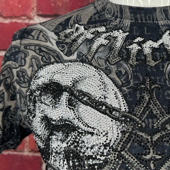 Affliction Men's Skull Rhinestone Short Sleeve Graphic T-shirt - Size: Small-NWT - Picture 5 of 13